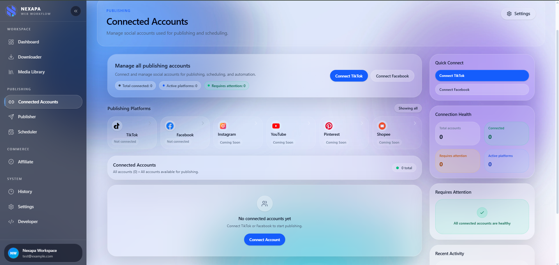 Dashboard publikasi media sosial Nexapa